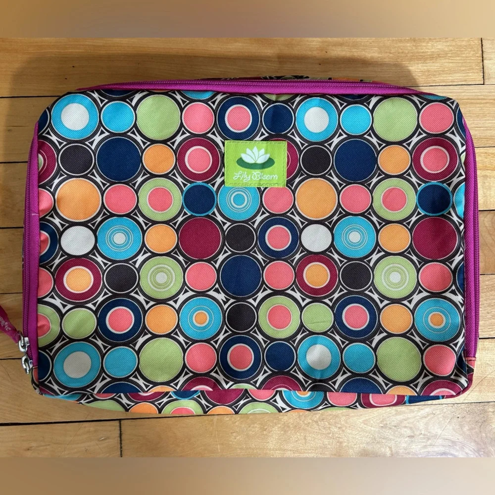 Lily Bloom laptop bag computer case multicolor circle zipper hot pink